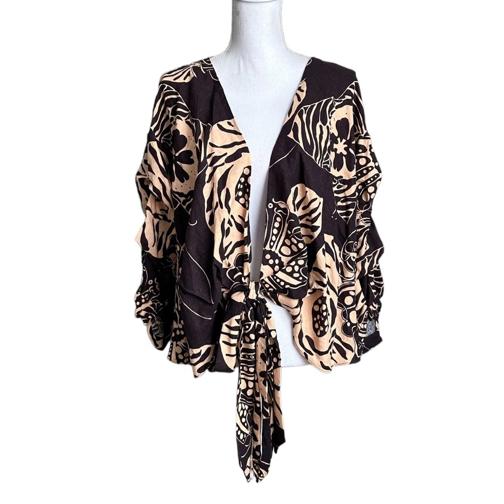 Zara Puff Sleeve Open Tie Front Cardigan Size Small